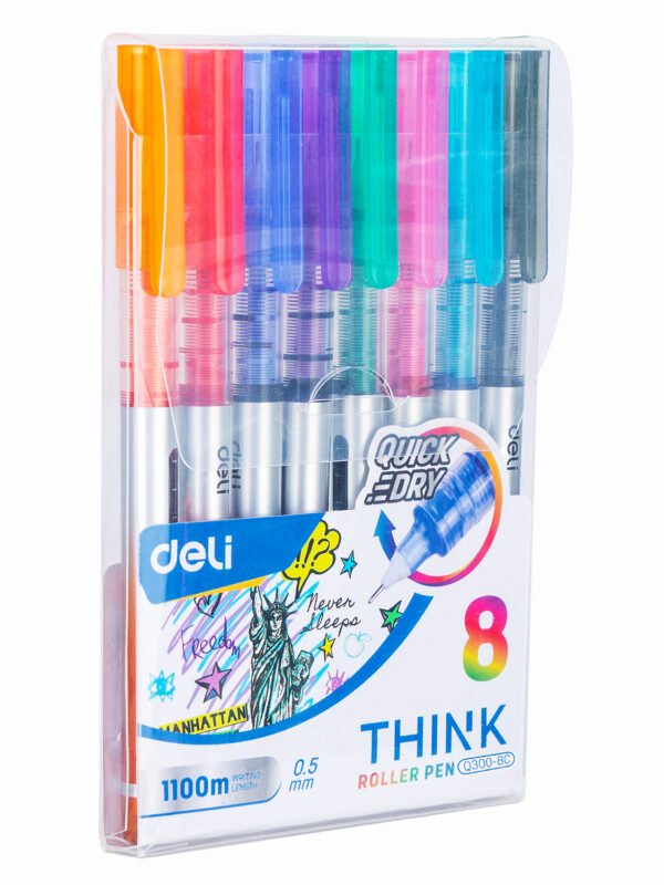 EQ300-8C-2 ديلي قلم حبر سائل - 0.5 مم - بدن مطبوع - 8 ألوان EQ300-8C